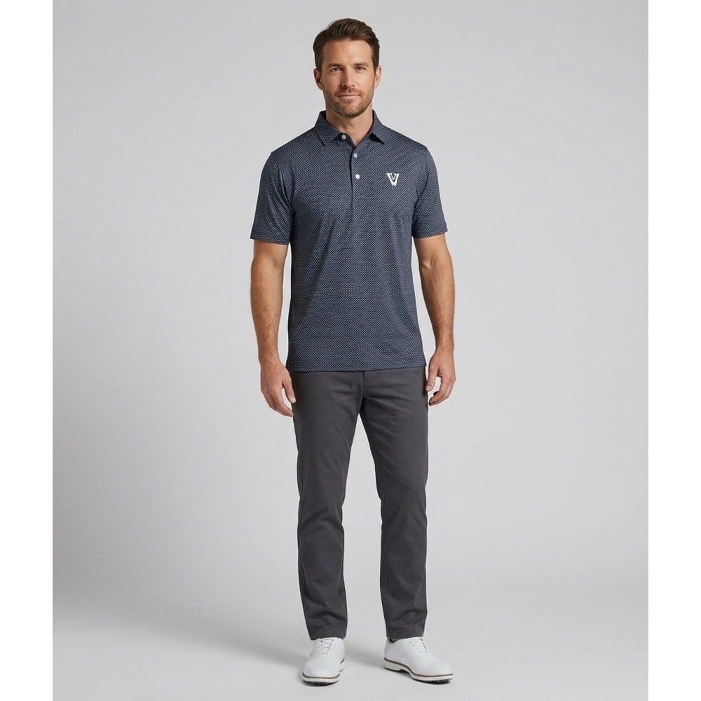 FootJoy Mens Navy Diamond Print Golf Polo Shirt Vandergrift Logo 28578 Medium